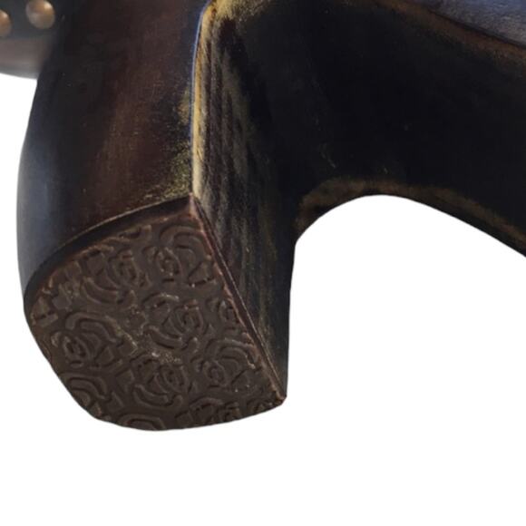 Violet Tash Leather Studded Wooden Heel Clogs Shoes Women Size 8 - Picture 3 of 8